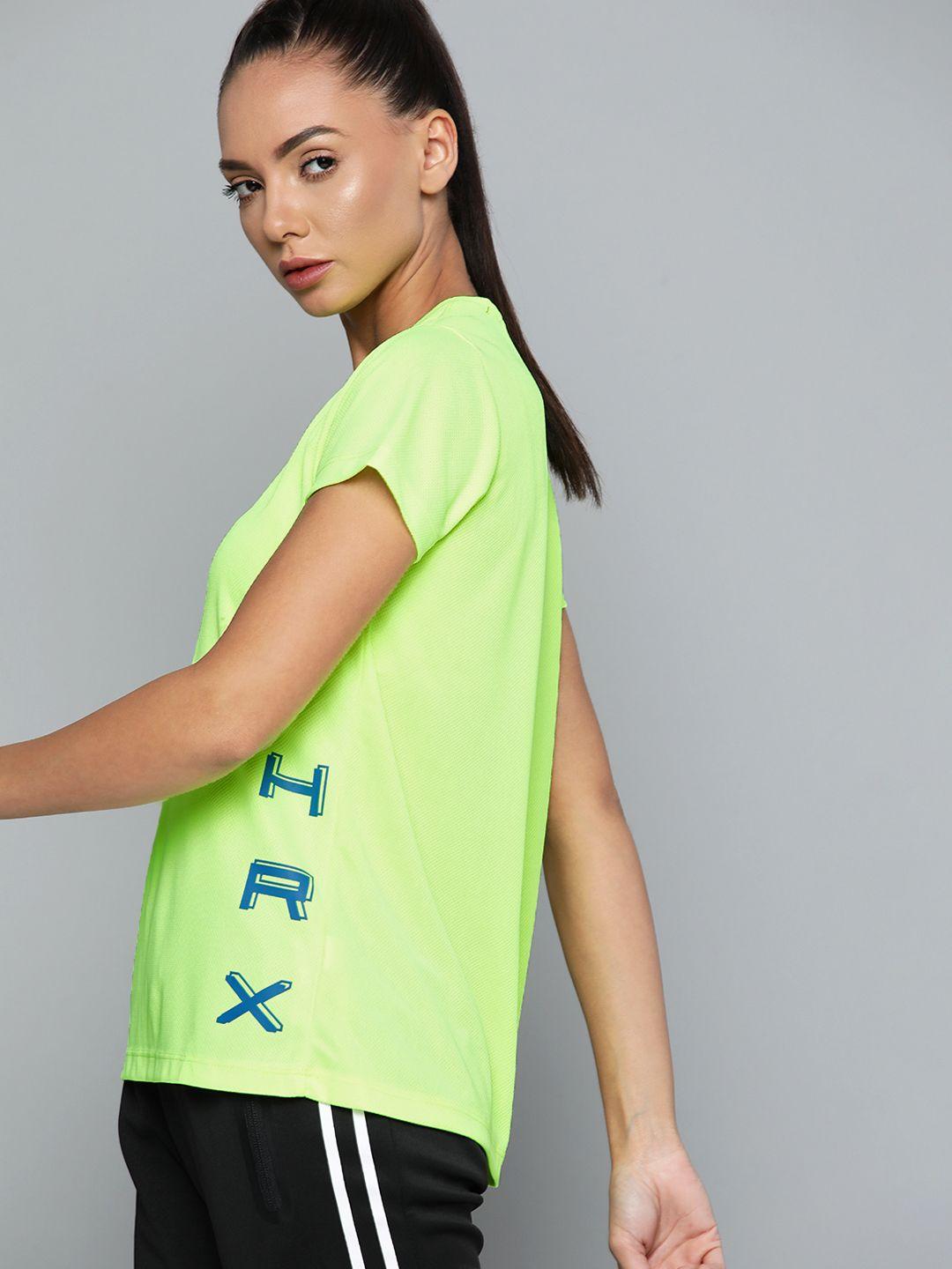 hrx by hrithik roshan running women neon lime rapid-dry brand carrier tshirts
