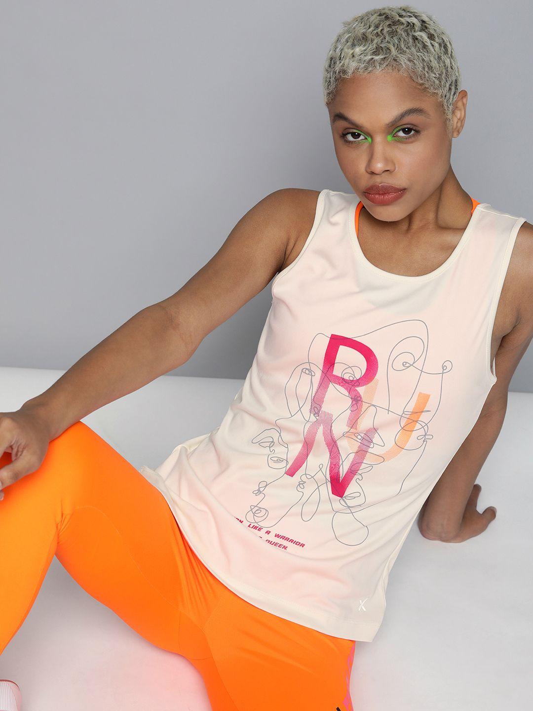 hrx by hrithik roshan running women optic white rapid-dry typography tshirts