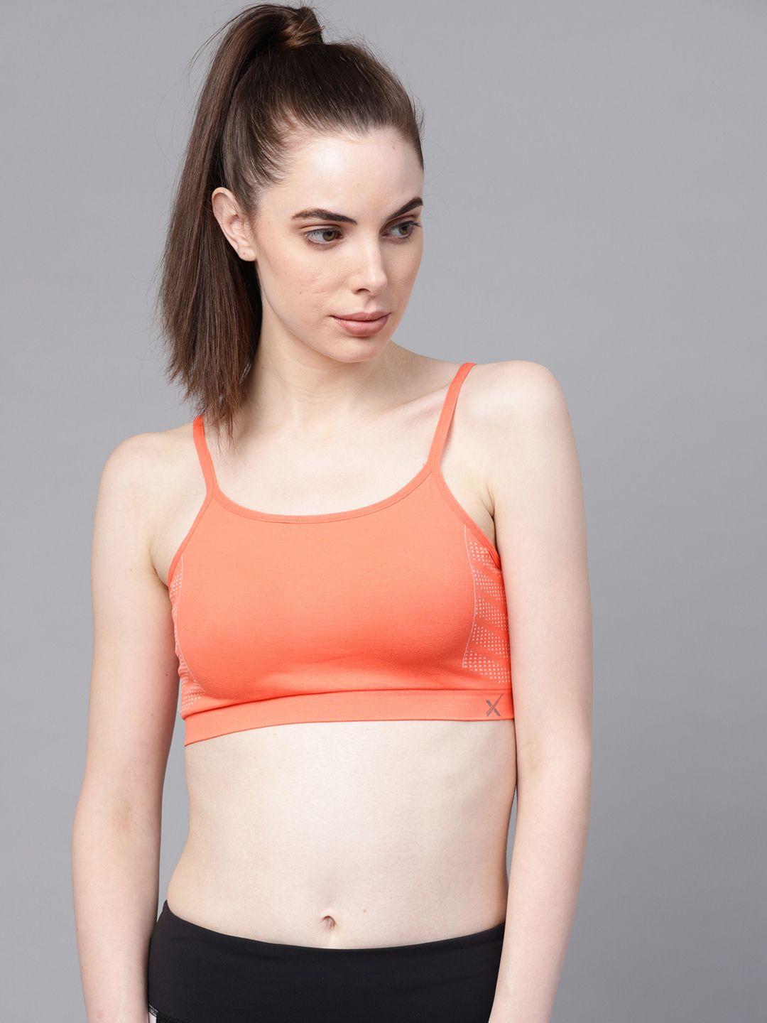 hrx by hrithik roshan seamless women coral orange rapid dry yoga sports bra 3654