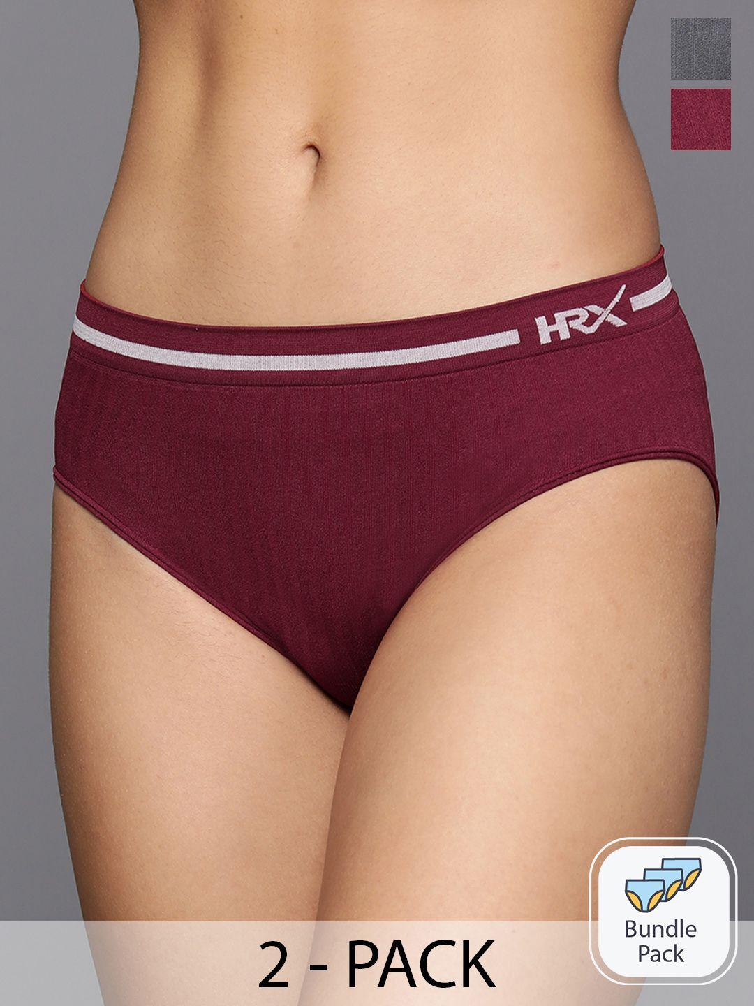 hrx by hrithik roshan set of 2 assorted anti microbial mid-rise seamless briefs