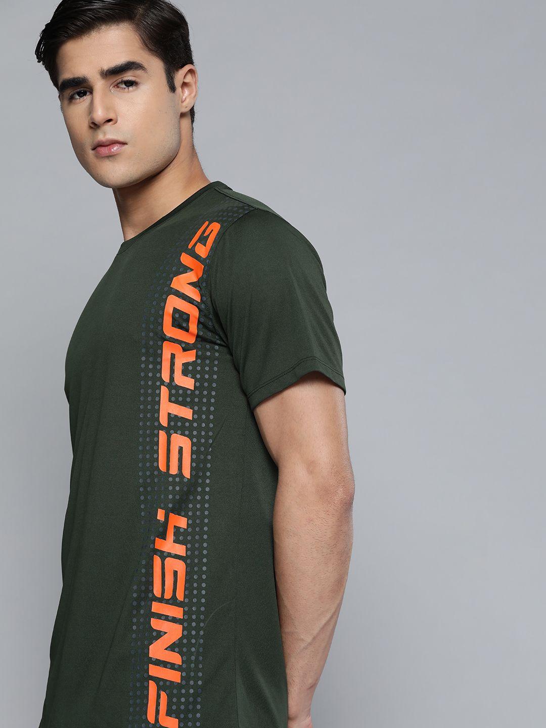 hrx by hrithik roshan training men kombu green rapid-dry typography t-shirt