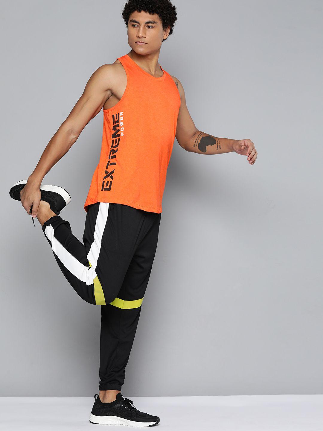 hrx by hrithik roshan training men neon orange rapid-dry typography tshirt