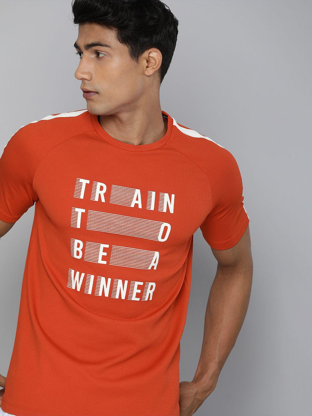 hrx by hrithik roshan training men red typography printed rapid-dry brand carrier tshirts