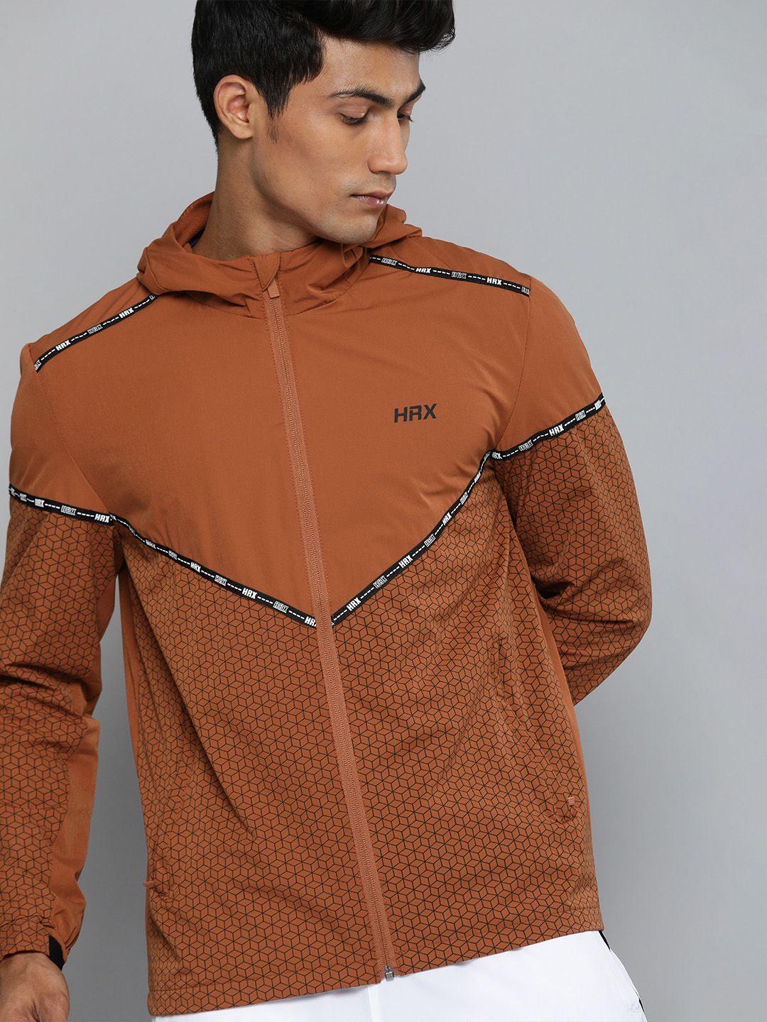 hrx by hrithik roshan training men rust brown rapid-dry solid jackets