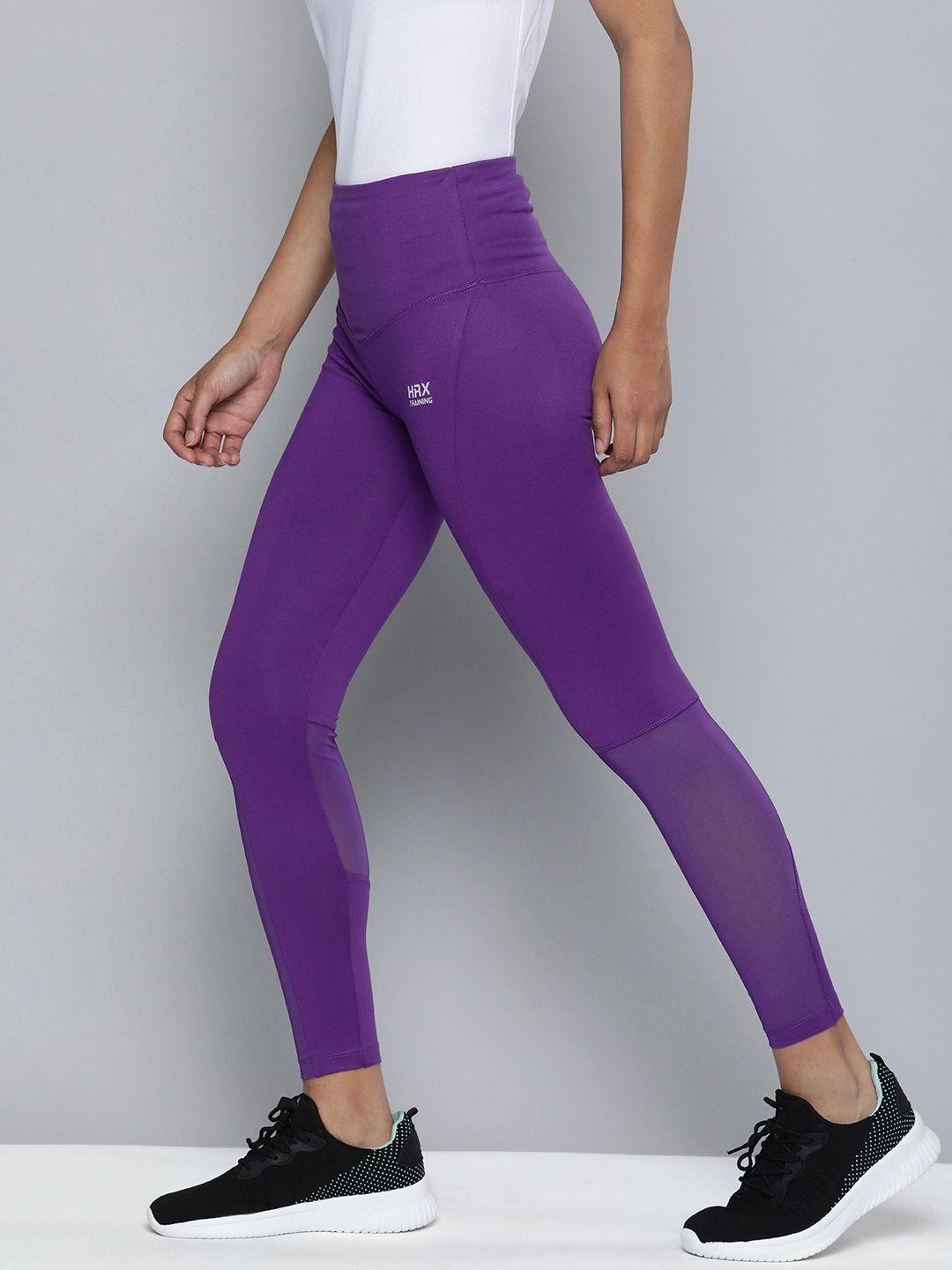 hrx by hrithik roshan training women deep wisteria rapid-dry colourblock tights