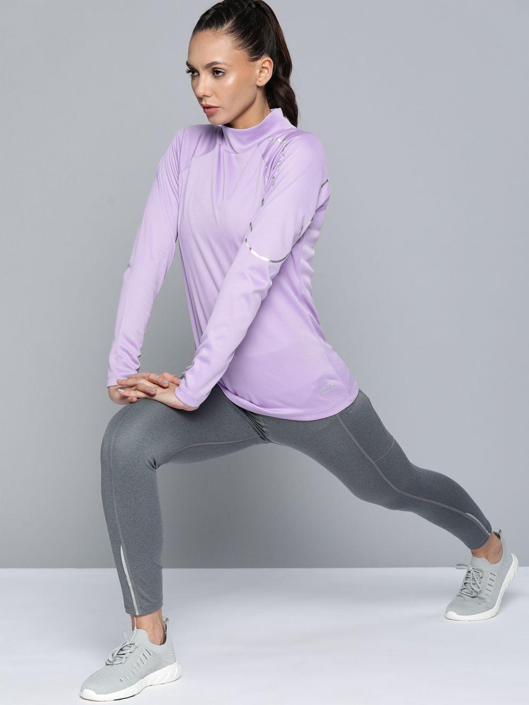 hrx by hrithik roshan training women digital lavender rapid-dry solid tshirts