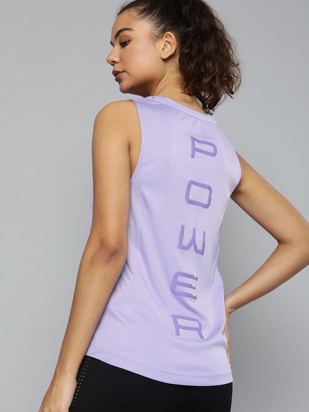 hrx by hrithik roshan training women digital lavender rapid-dry typography top