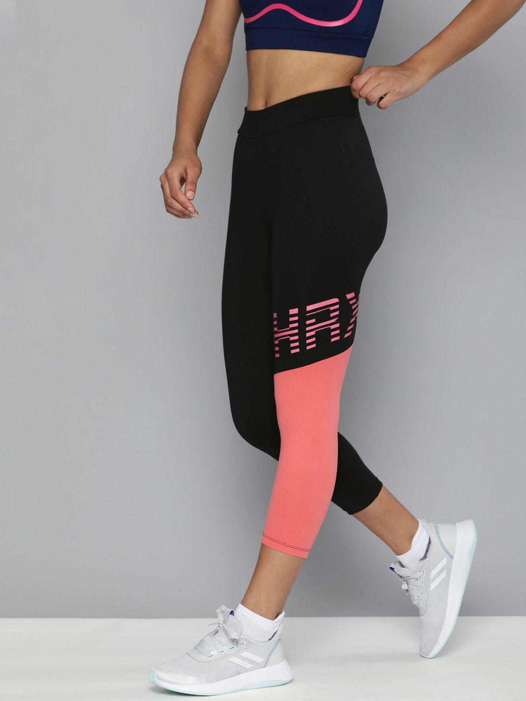 hrx by hrithik roshan training women jet black rapid-dry brand carrier tights