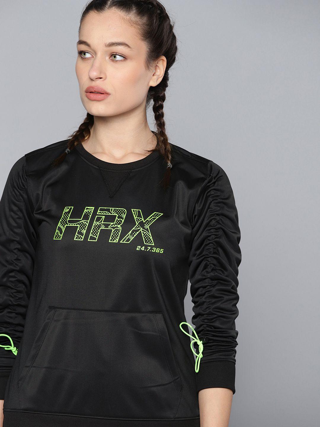 hrx by hrithik roshan training women jet black rapid-dry printed sweatshirts