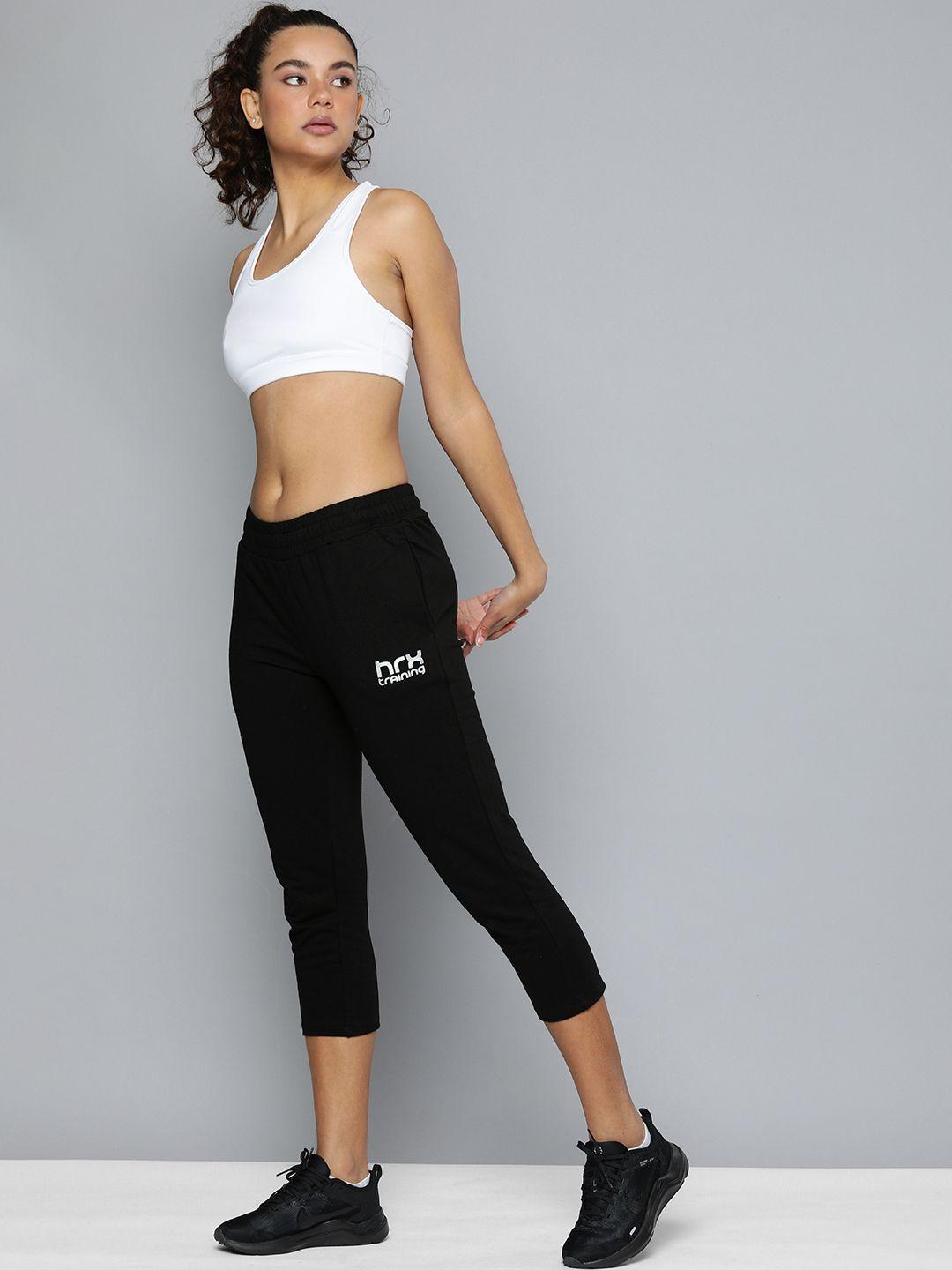 hrx by hrithik roshan training women jet black rapid-dry solid track pants