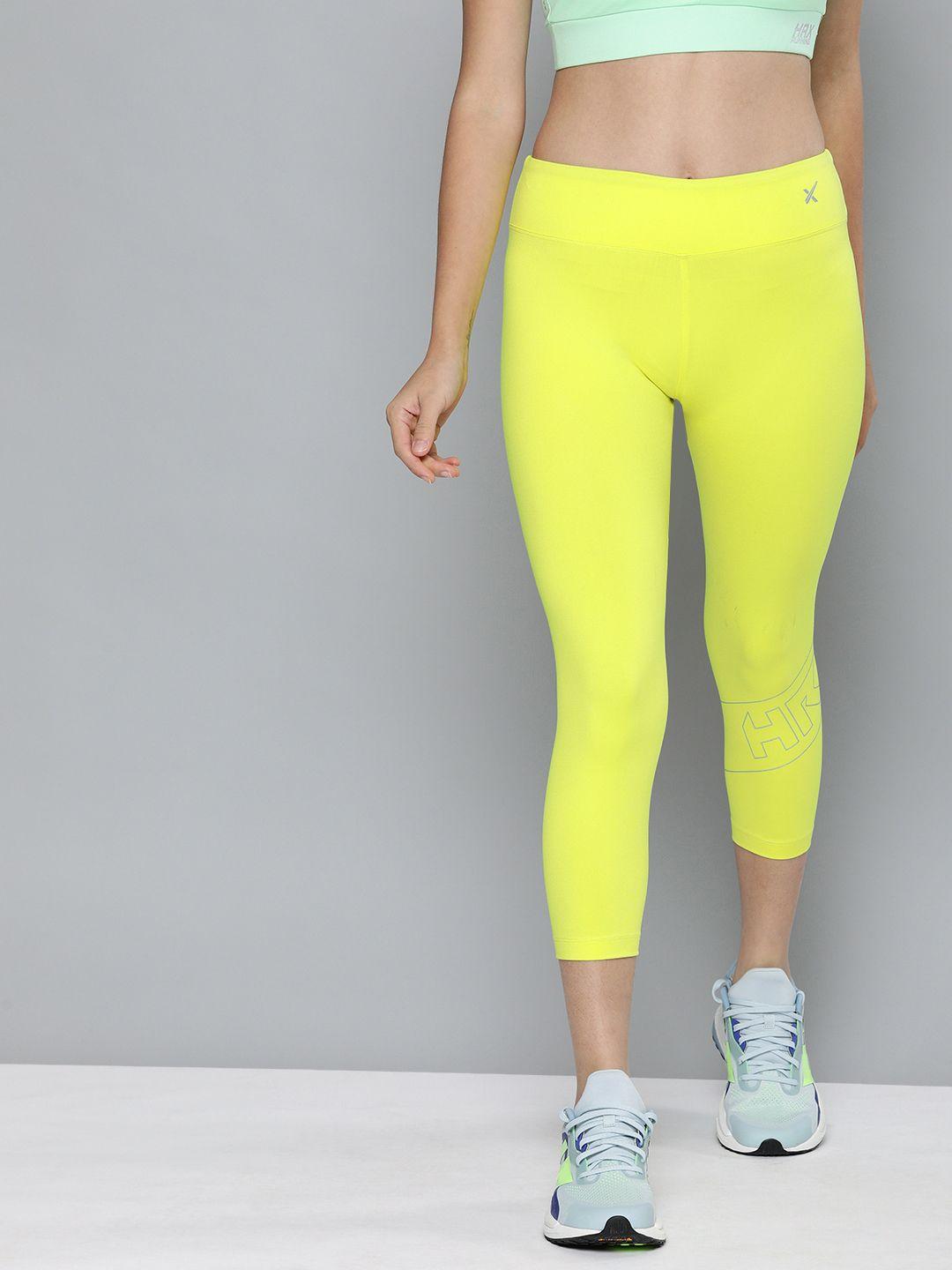 hrx by hrithik roshan training women neon lime rapid-dry brand carrier tights