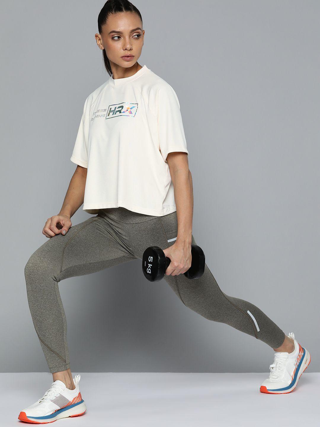 hrx by hrithik roshan training women optic white rapid-dry solid tshirts