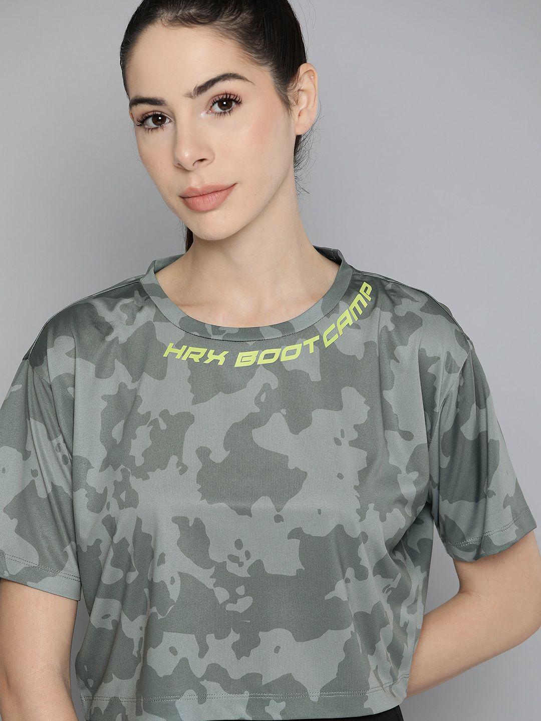 hrx by hrithik roshan training women pewter rapid-dry printed t-shirt