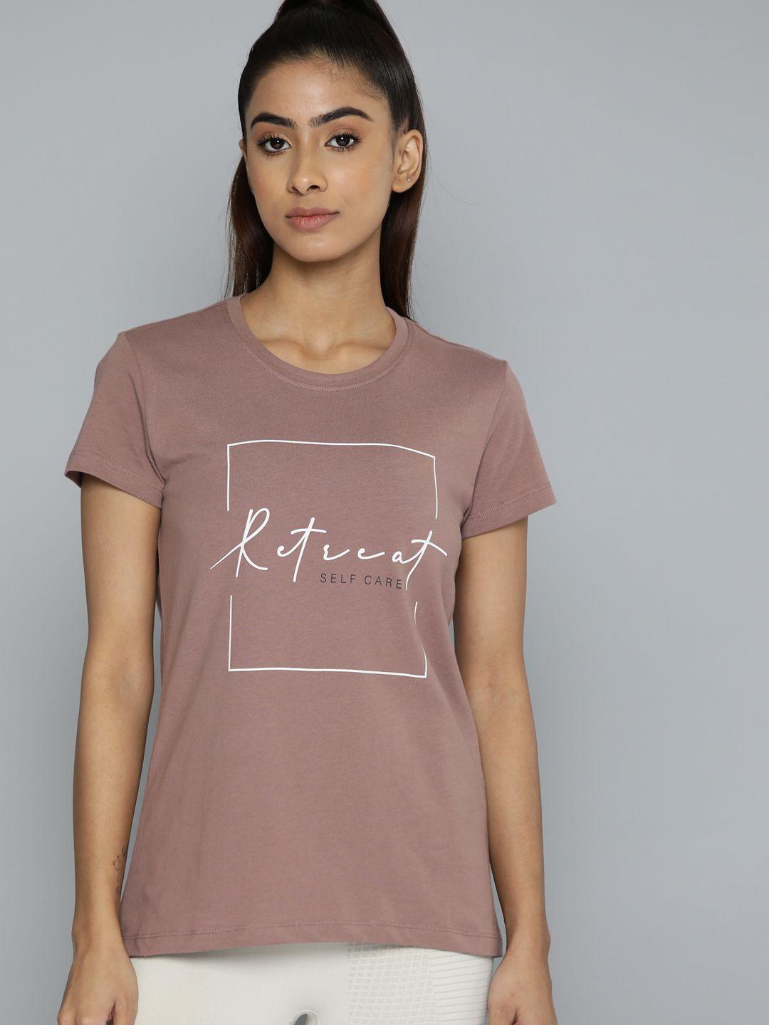 hrx by hrithik roshan typography printed pure cotton longline yoga t-shirt