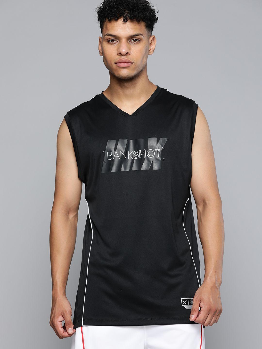 hrx by hrithik roshan typography printed v-neck basketball rapid-dry t-shirt