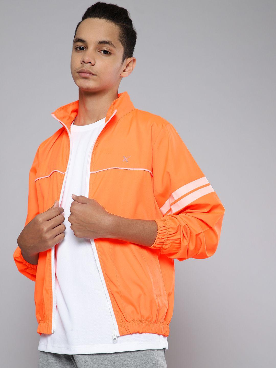 hrx by hrithik roshan u-17 active boys neon orange solid rapid-dry jacket