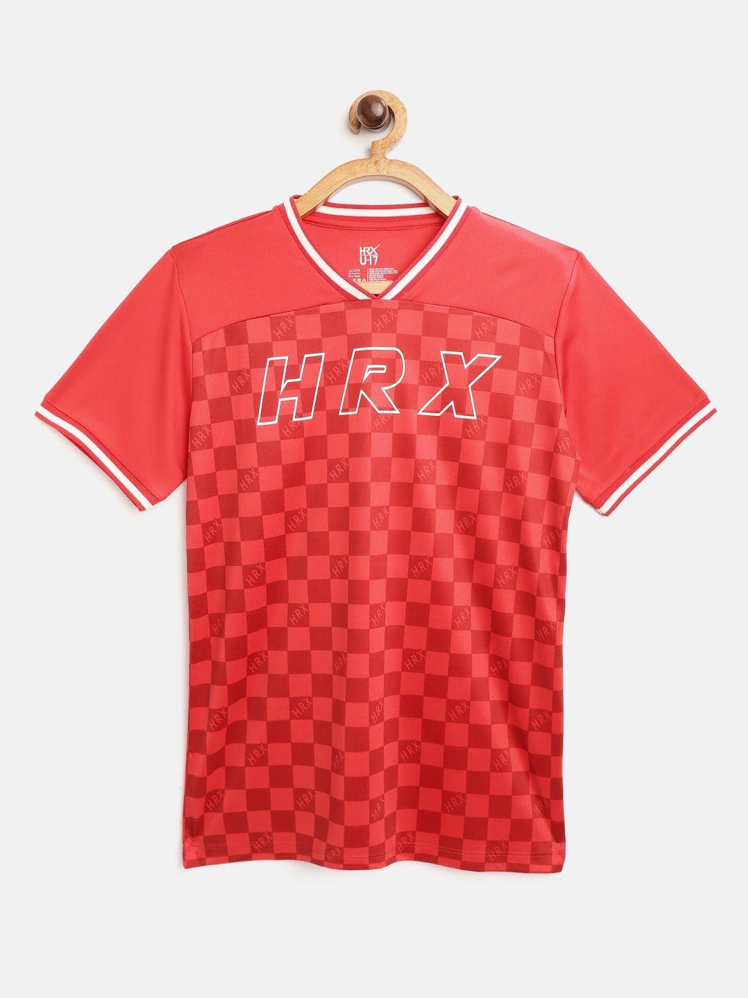 hrx by hrithik roshan u-17 boys high risk red solid lycra rapid-dry antimicrobial active tshirt