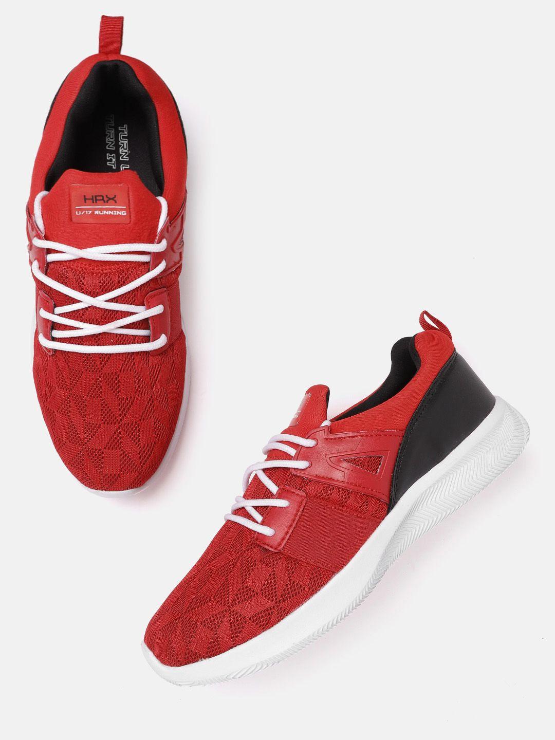 hrx by hrithik roshan u-17 unisex red woven design running shoes