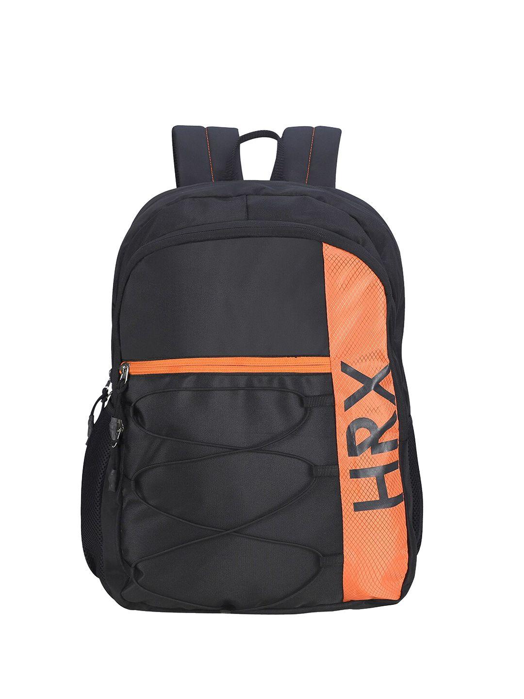 hrx by hrithik roshan unisex black & black brand logo backpack