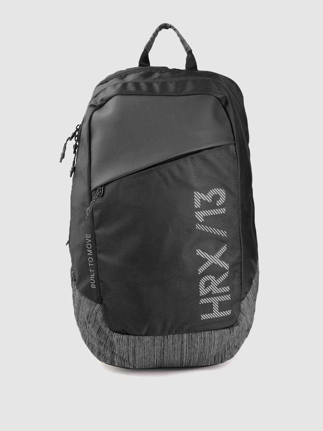 hrx by hrithik roshan unisex black & grey brand logo backpack 29.4 l
