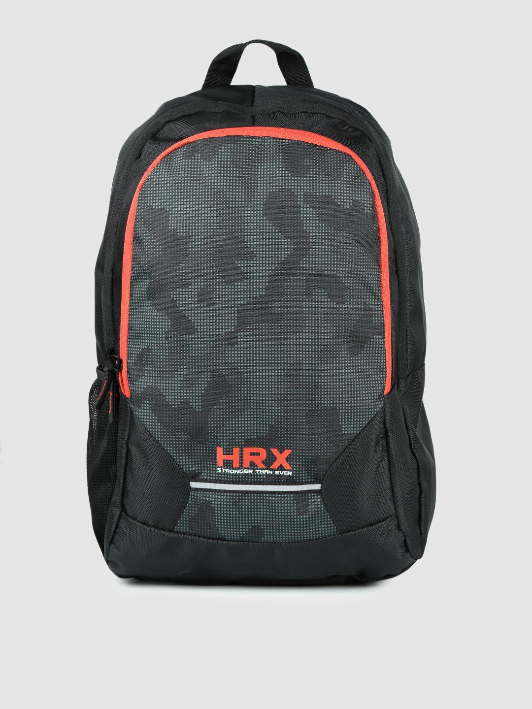 hrx by hrithik roshan unisex black & grey graphic eco4 backpack