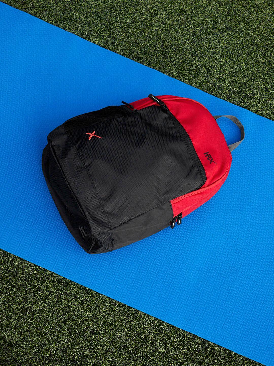 hrx by hrithik roshan unisex black & red colourblocked lifestyle backpack
