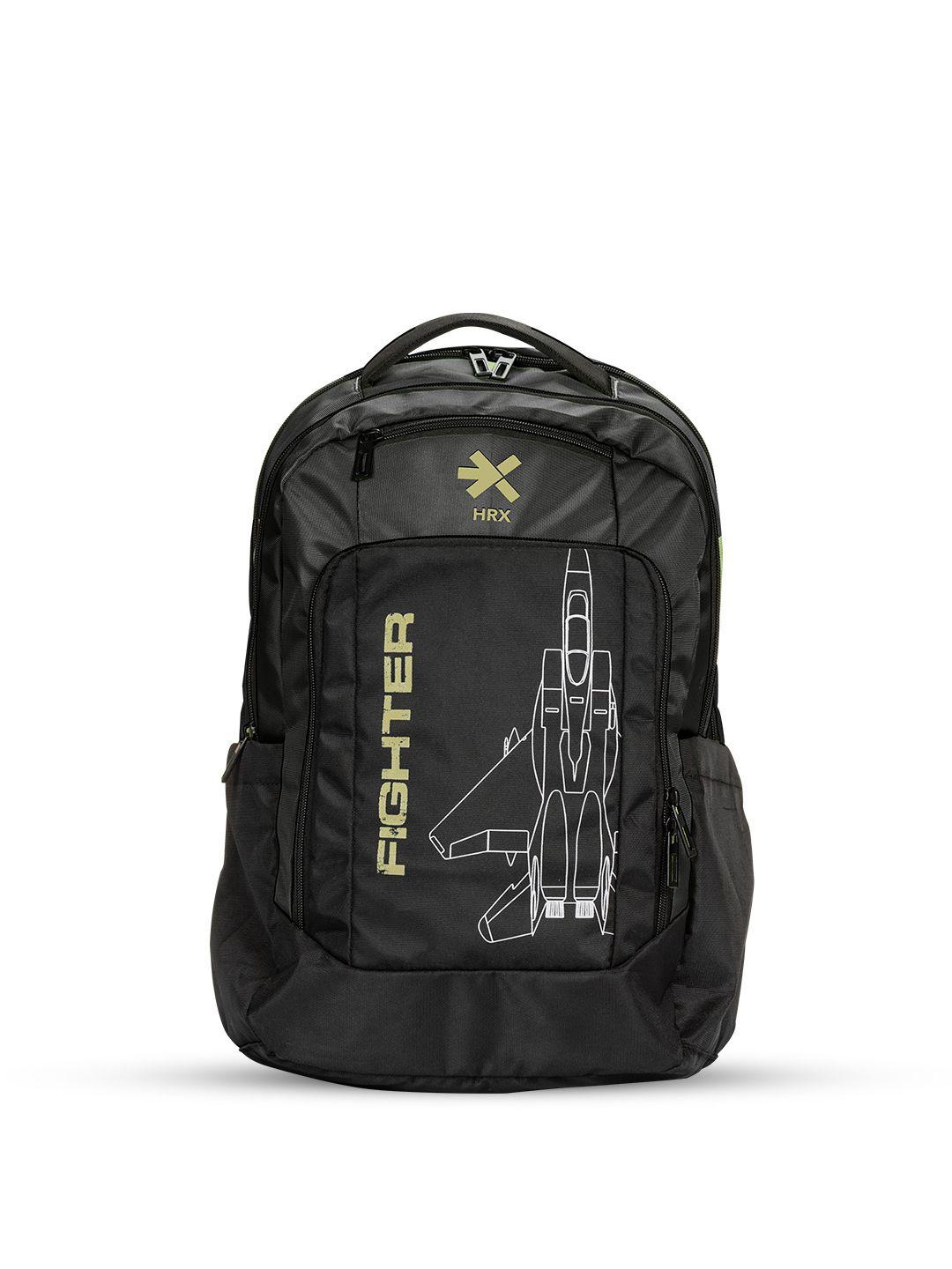 hrx by hrithik roshan unisex black & yellow brand logo backpack- laptop up to 16 inch