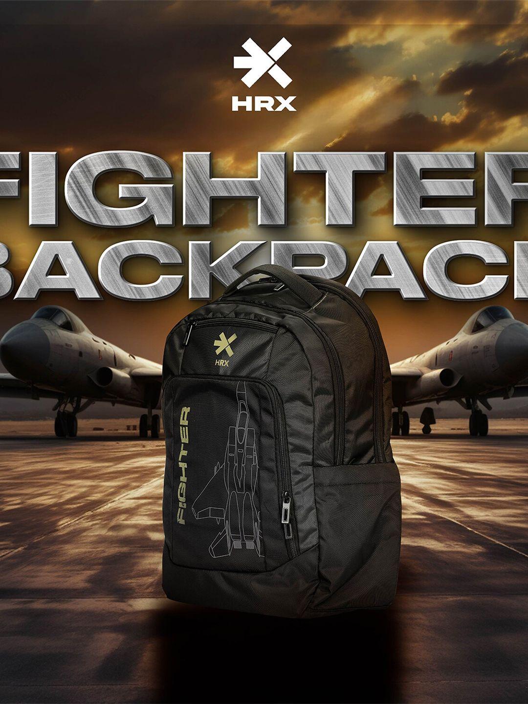 hrx by hrithik roshan unisex black & yellow brand logo backpack