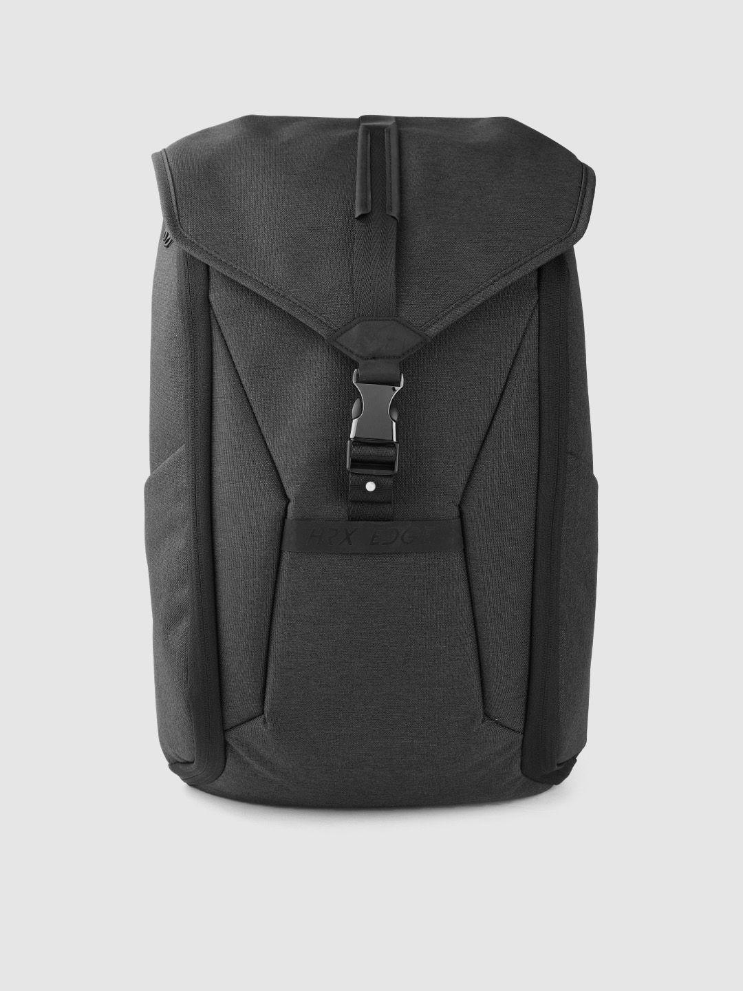 hrx by hrithik roshan unisex black brand logo print backpack