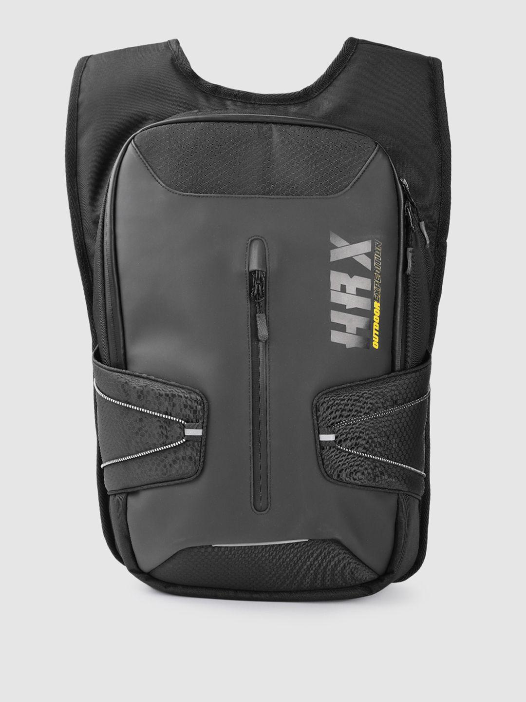 hrx by hrithik roshan unisex black brand logo print backpack