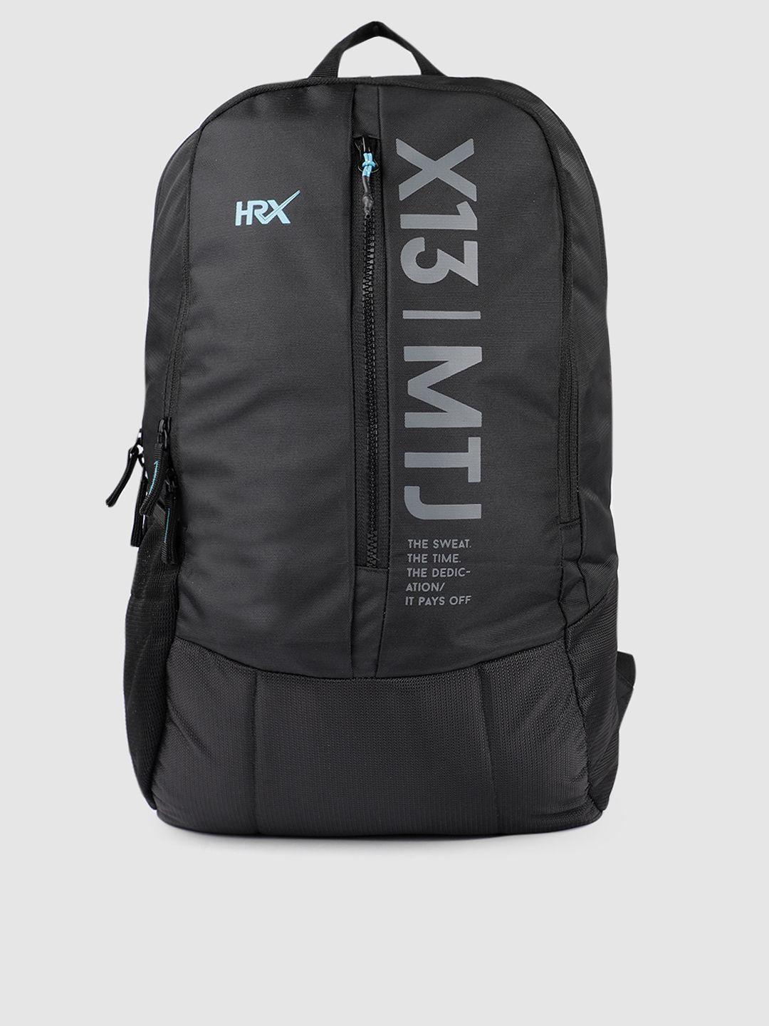 hrx by hrithik roshan unisex black typography polar backpack