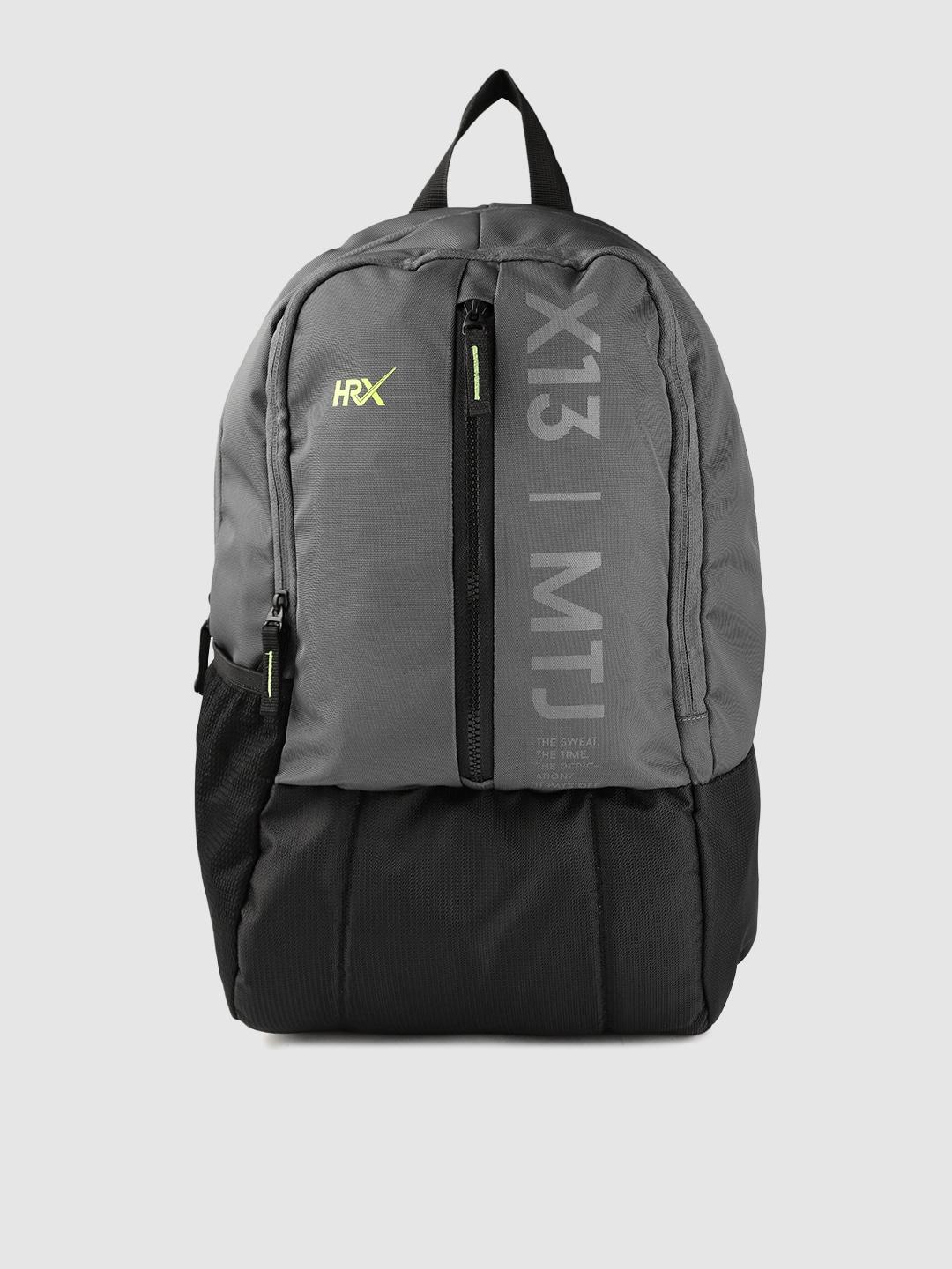 hrx by hrithik roshan unisex charcoal grey & black brand logo print backpack 24.5 l