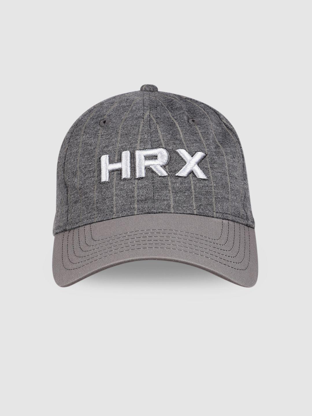 hrx by hrithik roshan unisex dark grey striped baseball cap with embroidered detail
