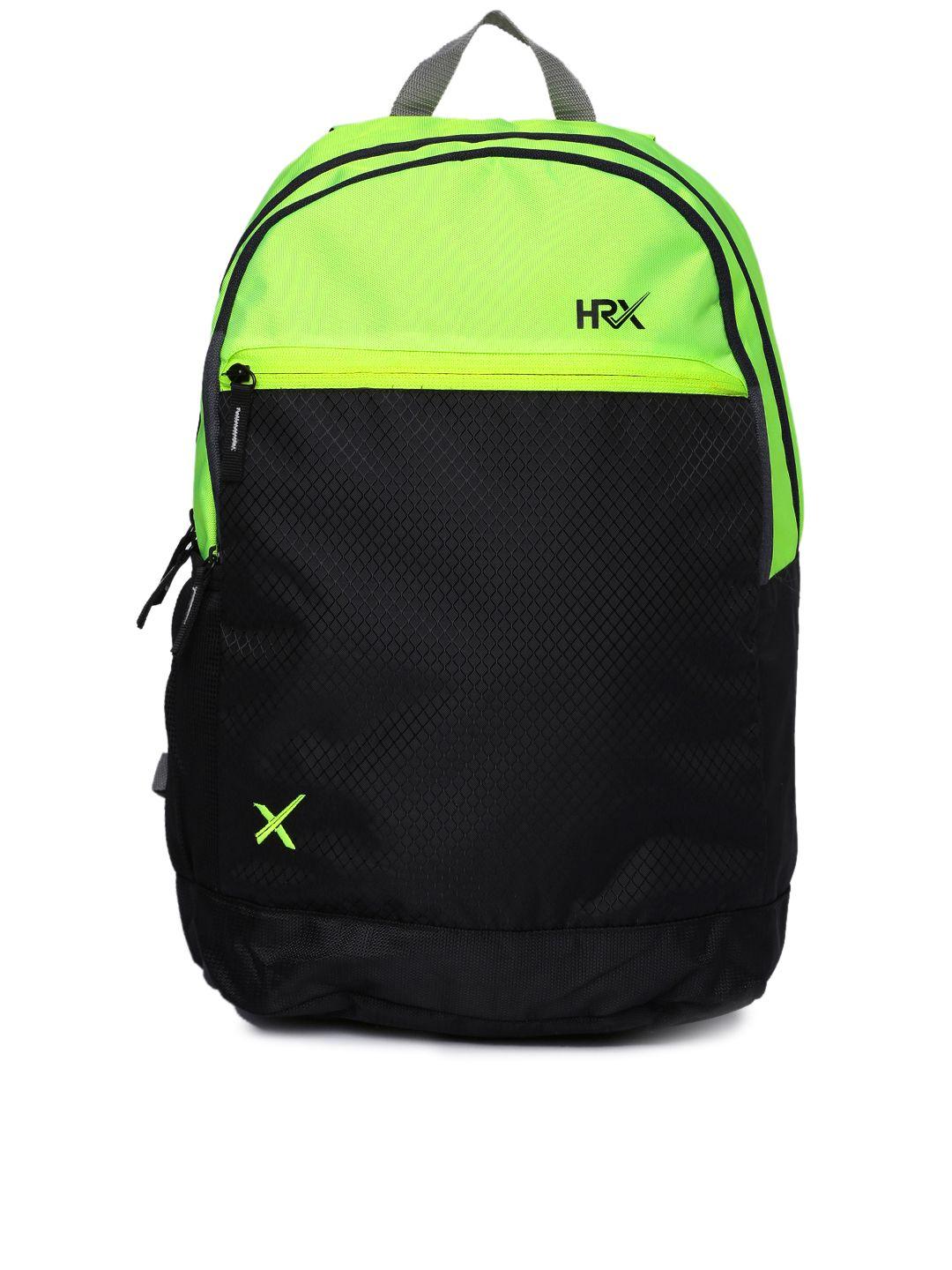 hrx by hrithik roshan unisex fluorescent green & black dual colourblocked backpack