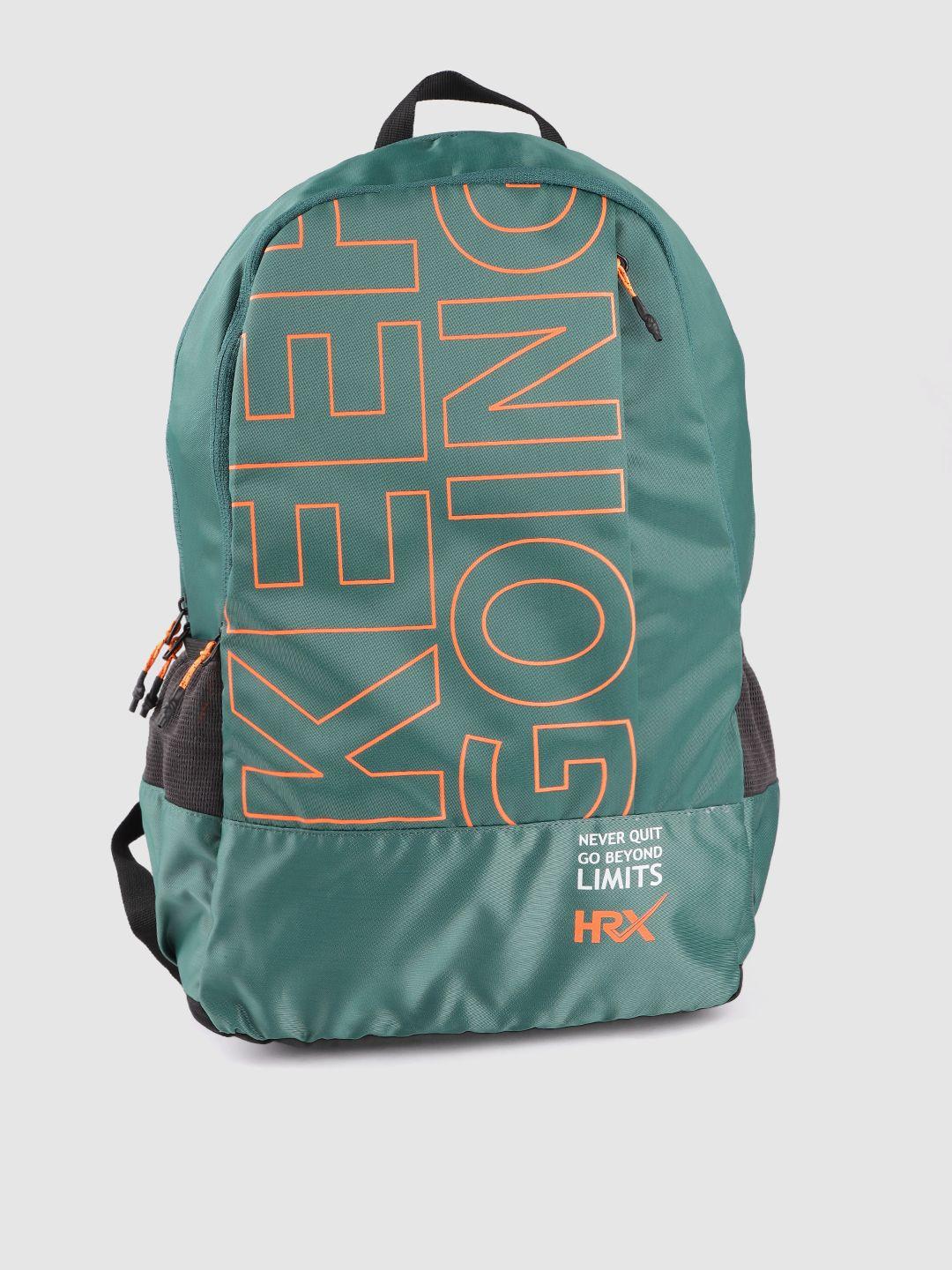 hrx by hrithik roshan unisex green & orange typography glacier 15 inch laptop backpack