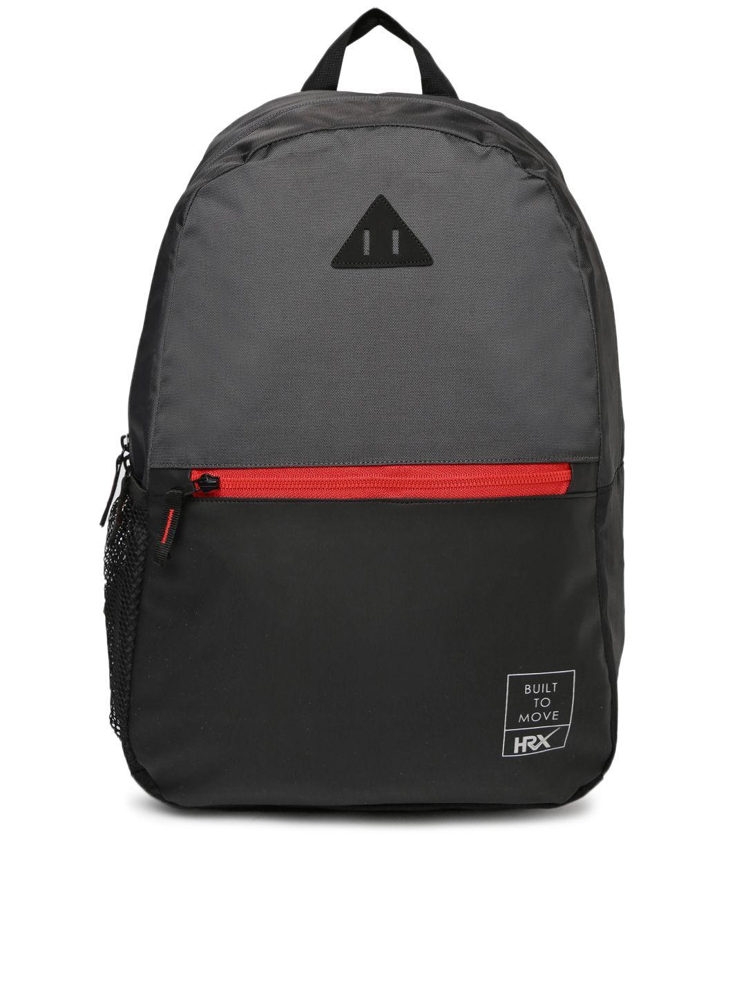 hrx by hrithik roshan unisex grey & black colourblocked lifestyle backpack