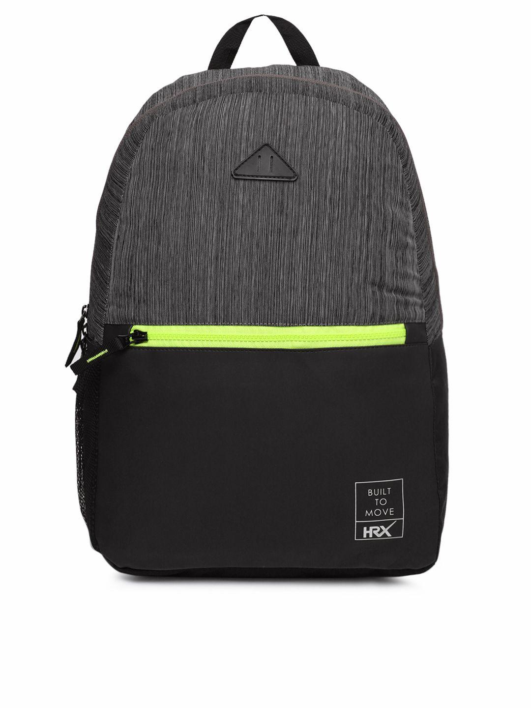 hrx by hrithik roshan unisex grey & black colourblocked lifestyle backpack