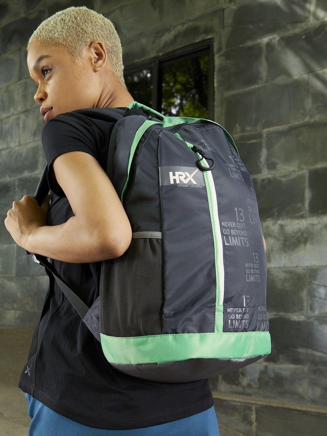 hrx by hrithik roshan unisex grey & green printed multiutility laptop backpack