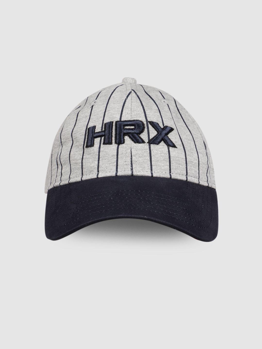 hrx by hrithik roshan unisex grey & navy blue striped baseball cap