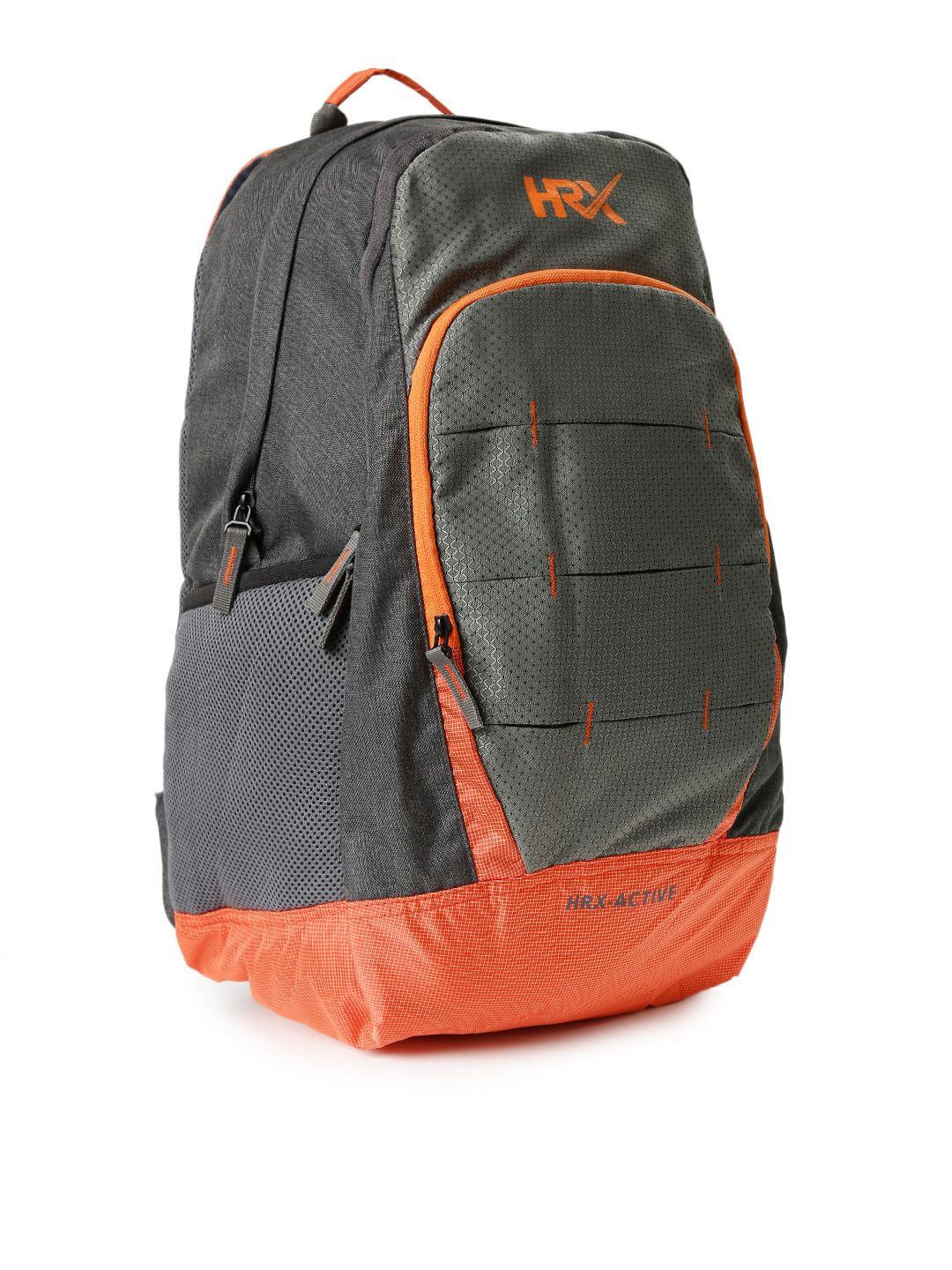 hrx by hrithik roshan unisex grey & orange colourblocked multiutility laptop backpack