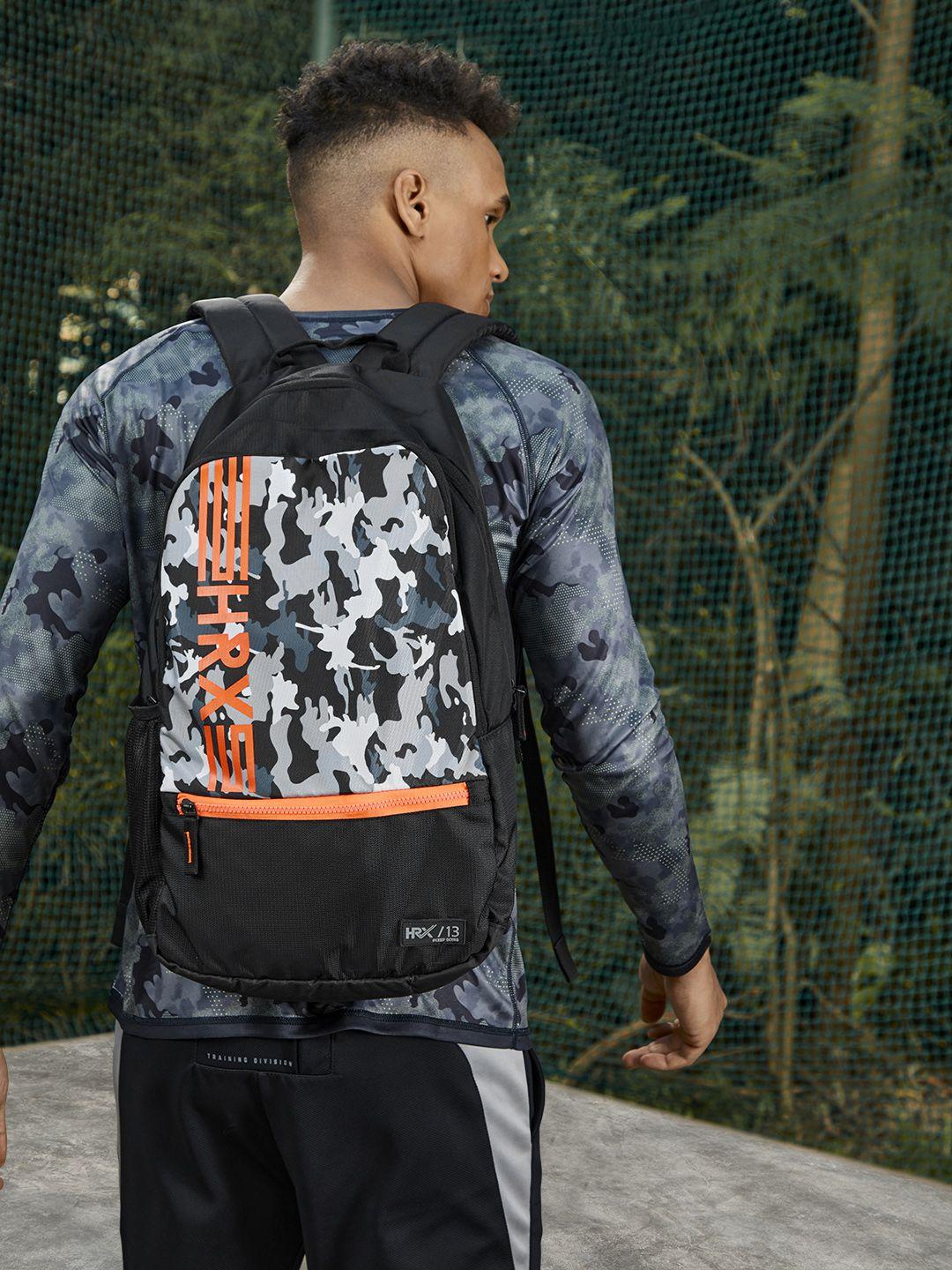 hrx by hrithik roshan unisex grey camo & black printed lifestyle backpack