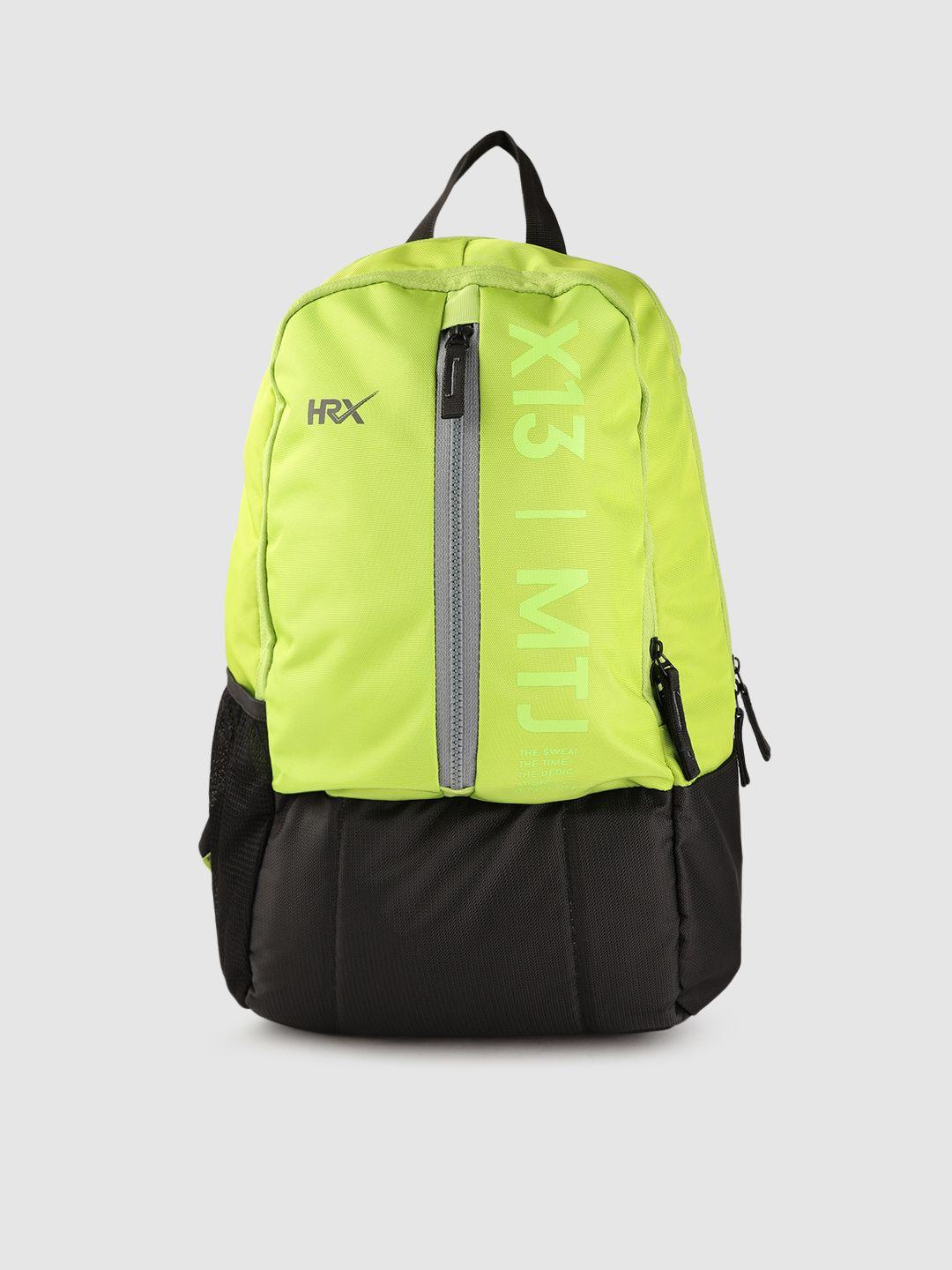 hrx by hrithik roshan unisex lime green & black brand logo print backpack 24.5 l