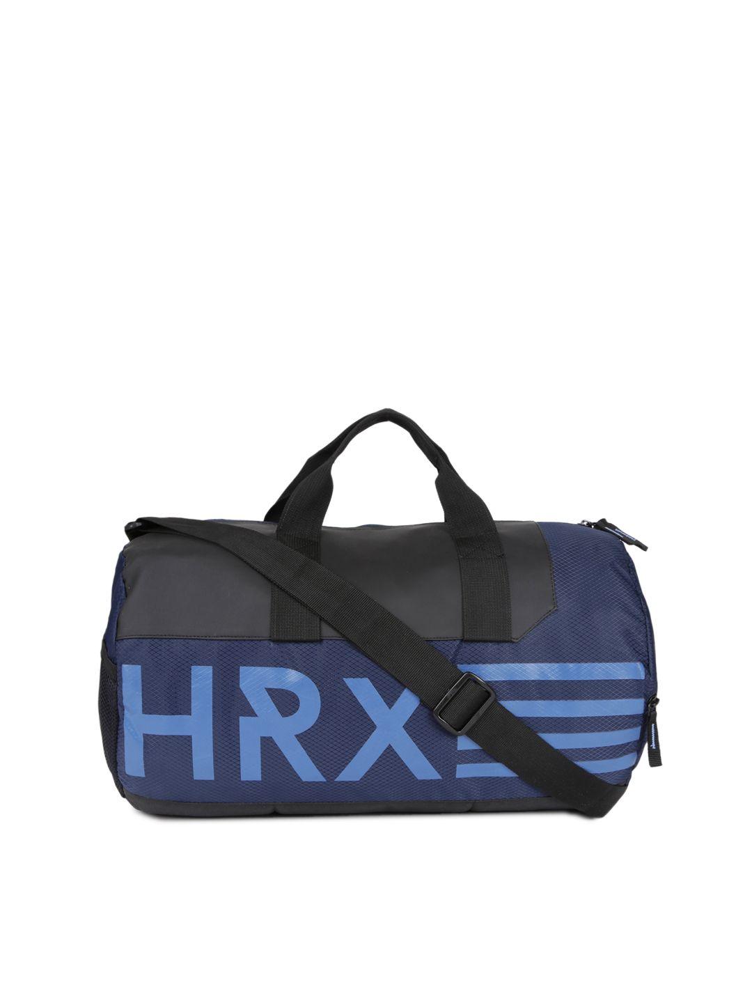 hrx by hrithik roshan unisex navy blue & black brand logo training duffel bag