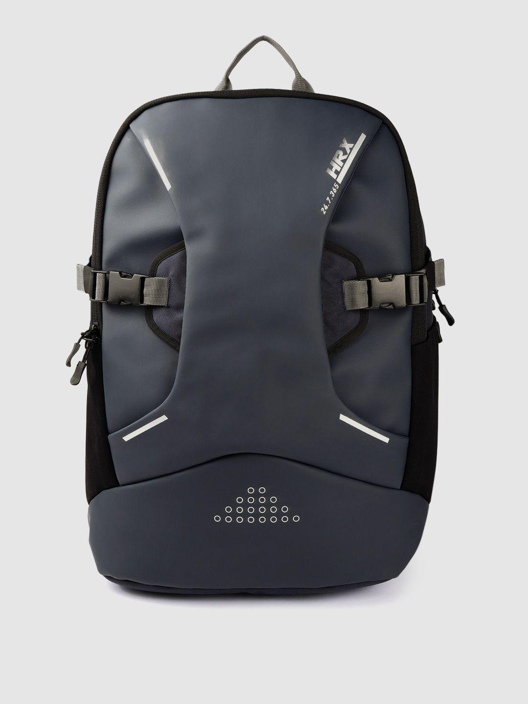hrx by hrithik roshan unisex navy blue & grey brand logo backpack with reflective strip