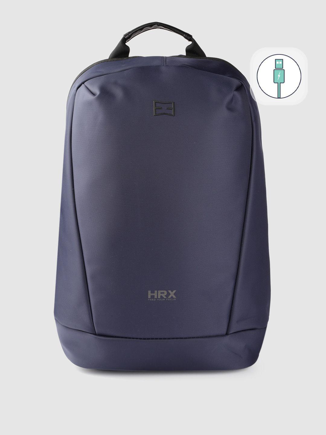 hrx by hrithik roshan unisex navy blue  solid backpack with usb charging port