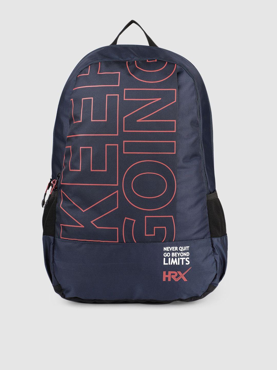 hrx by hrithik roshan unisex navy blue typography glacier backpack