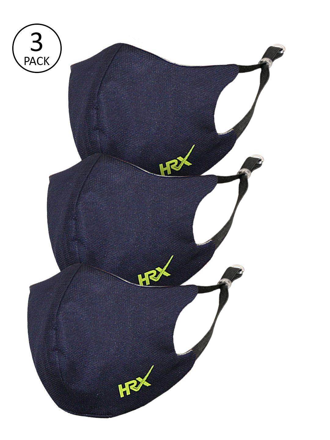 hrx by hrithik roshan unisex pack of 3 navy protekt-x  reusable 4-layer face masks
