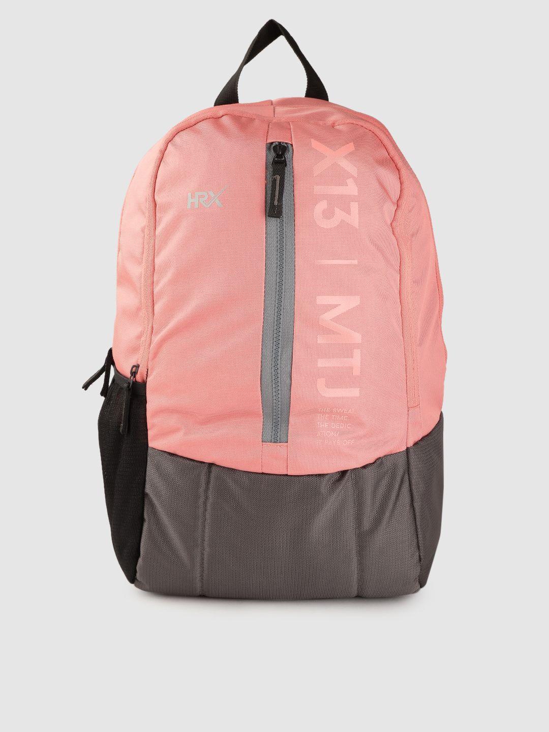 hrx by hrithik roshan unisex pink & charcoal grey colourblocked 16 inch laptop backpack