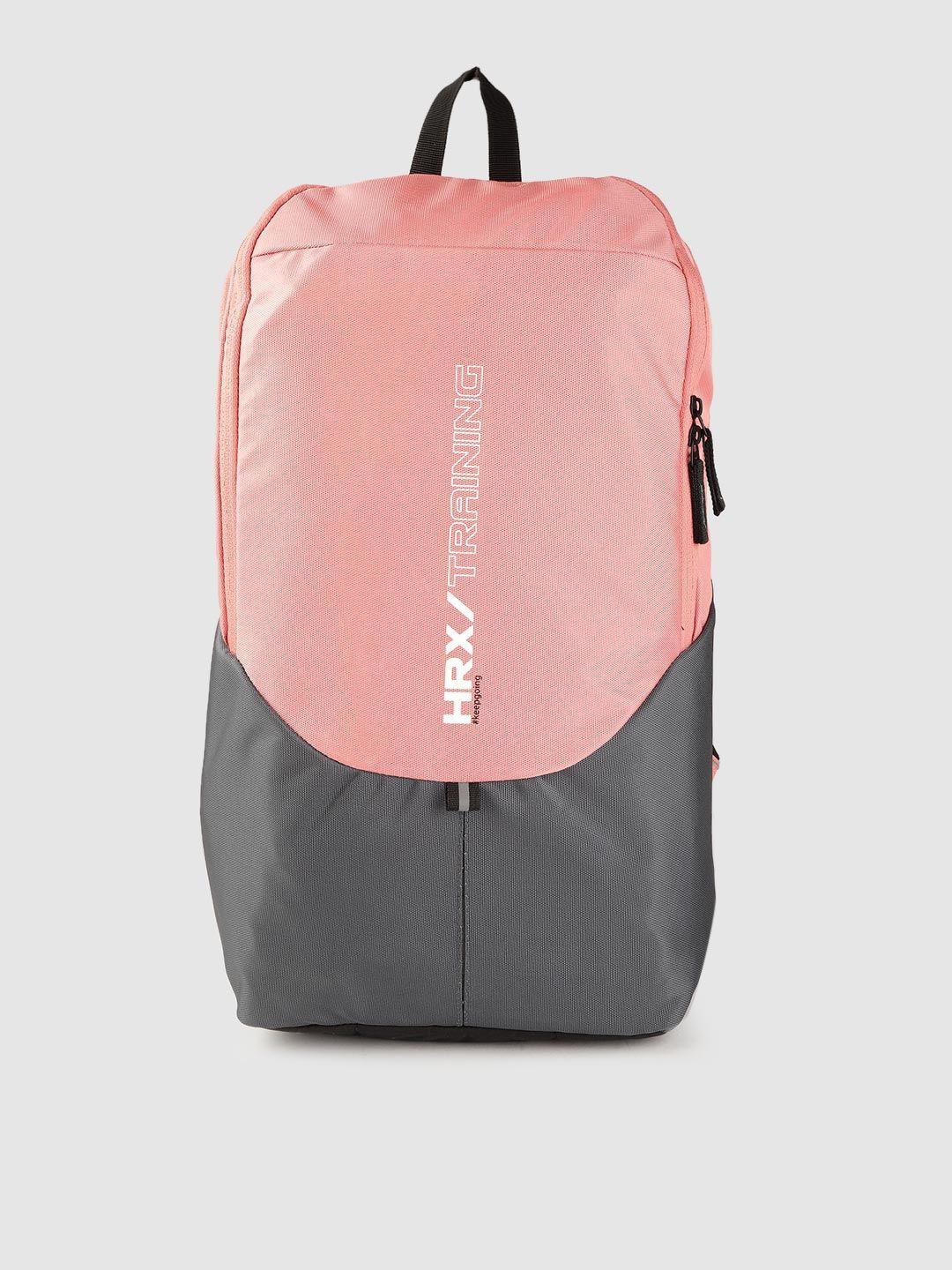 hrx by hrithik roshan unisex pink & charcoal grey colourblocked 16 inch laptop backpack