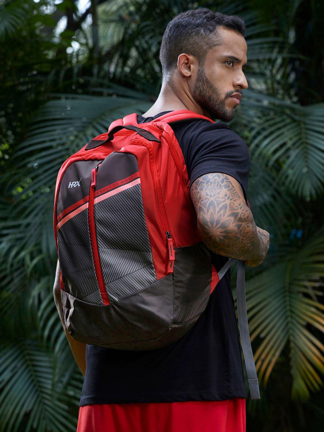 hrx by hrithik roshan unisex red & black 16 inch brand logo backpack